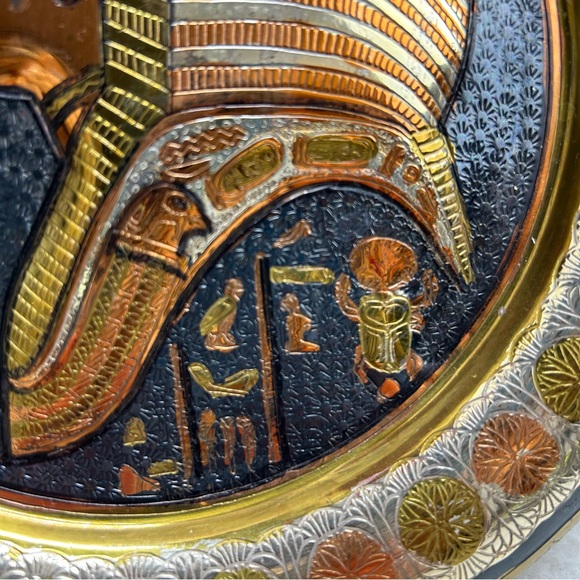 3 Vintage Egyptian Pyramid Sphinx Pharaoh etched mixed metal wall decor 9" - Picture 5 of 13